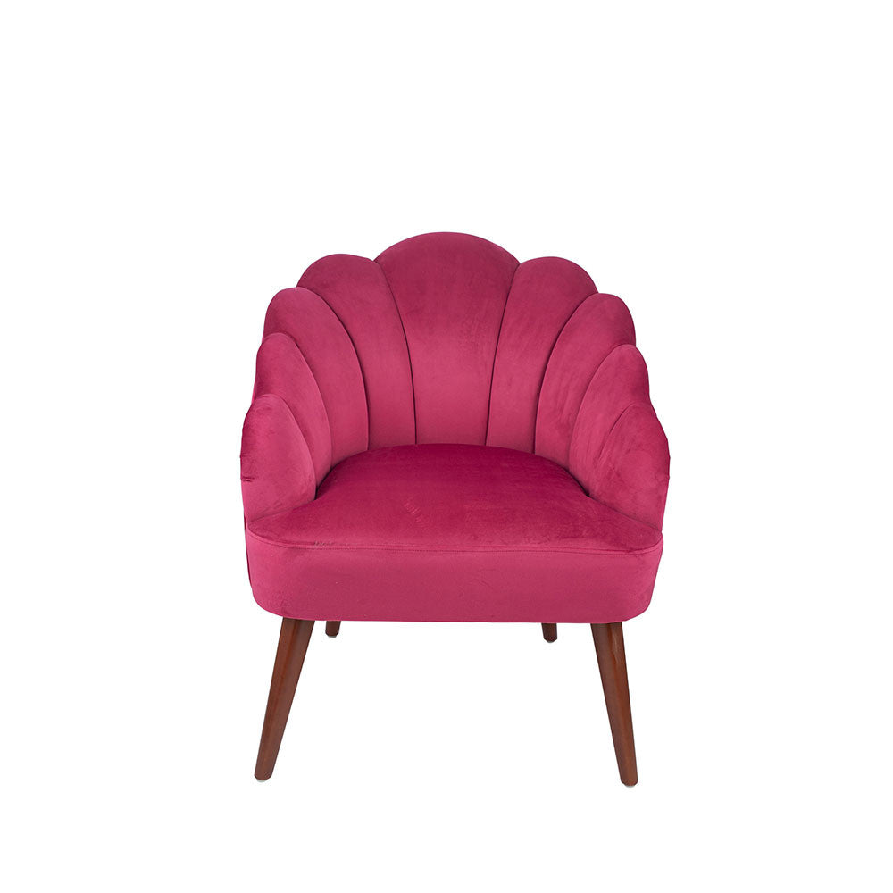 Borello Raspberry Velvet Shell Chair w/ Walnut Effect Legs