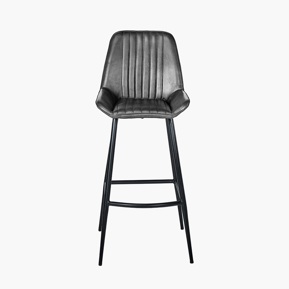 Arlo Steel Grey Leather & Iron Buttoned Bar Stool