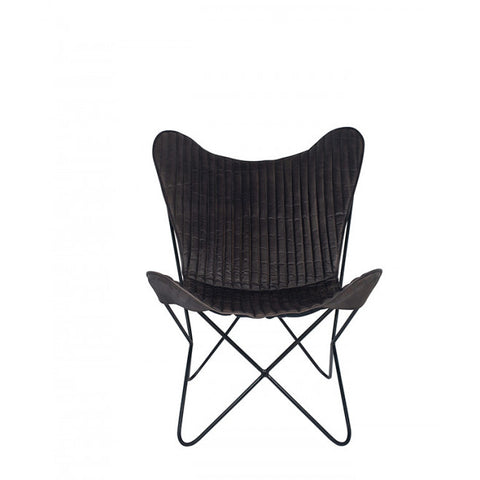 Admiral Steel Grey Leather & Iron Butterfly Chair