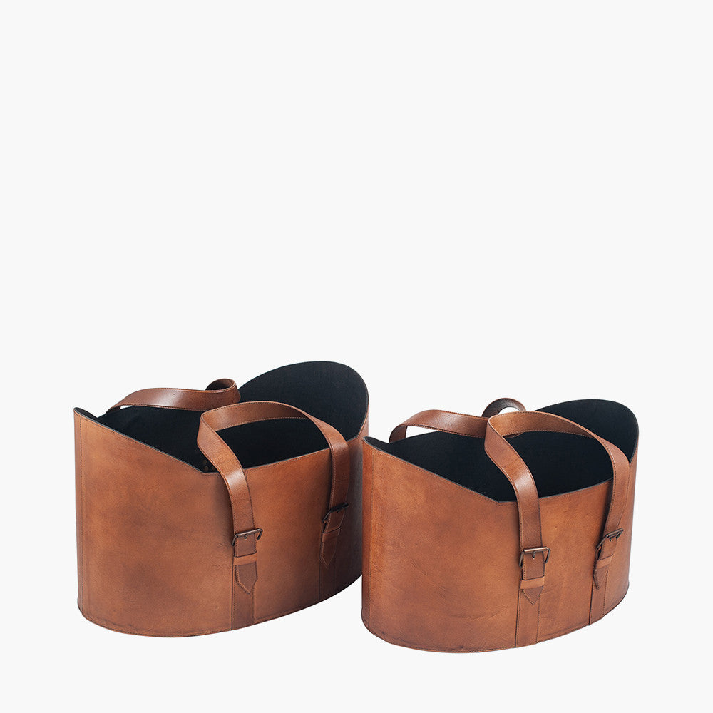 Alessio Vintage Brown Leather S/2 Handled Storage