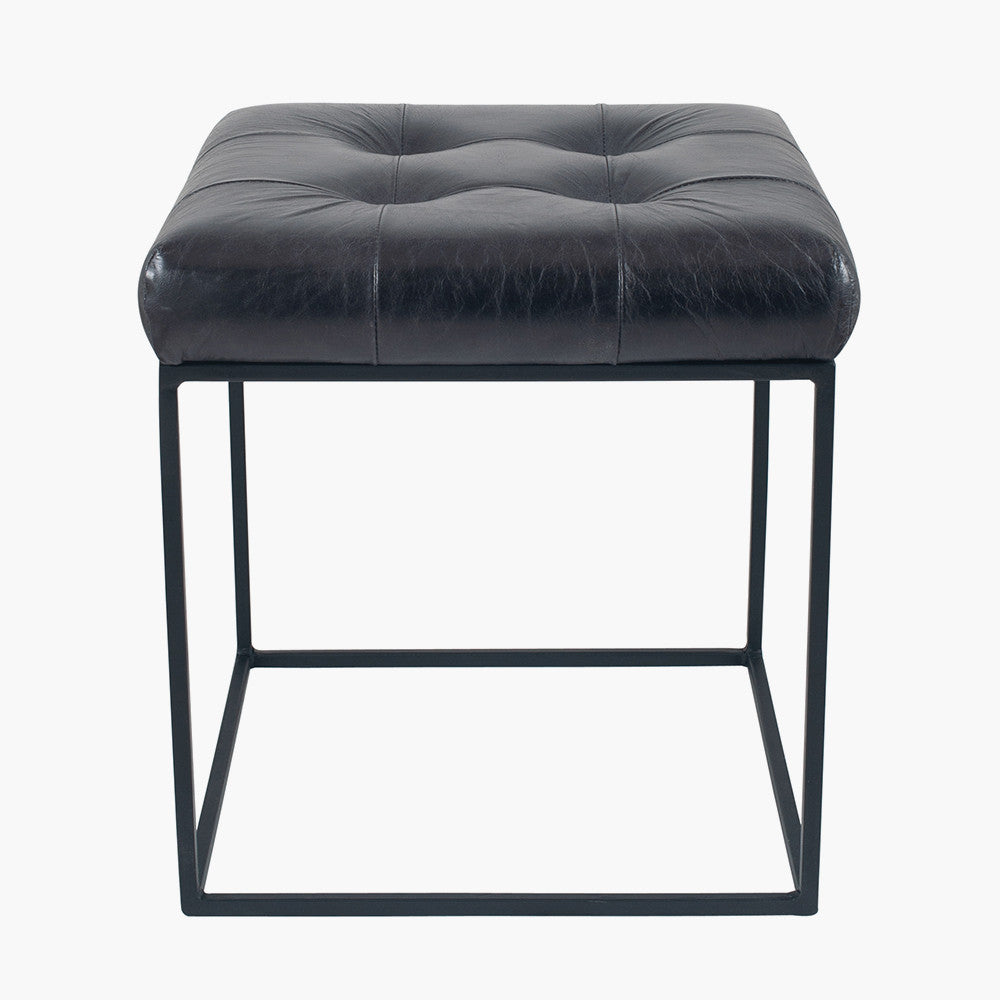 Arlo Steel Grey Leather & Iron Buttoned Stool
