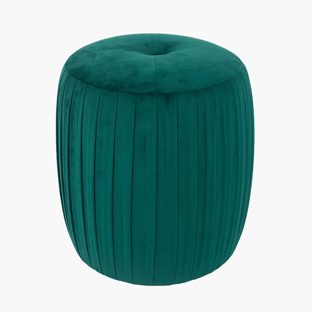 Bibbiana Forest Green Velvet Buttoned Cylinder Pouffe