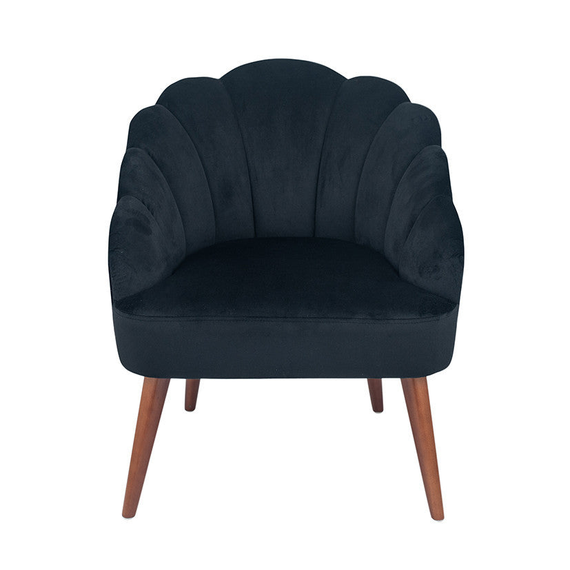 Borello Black Velvet Shell Chair with Walnut Effect Legs