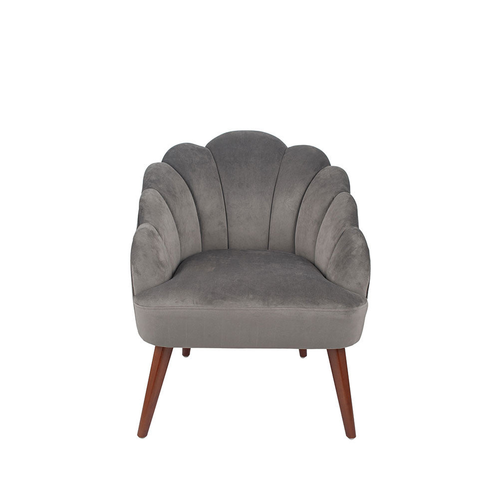 Borello Dove Grey Velvet Shell Chair w/ Walnut Effect Legs