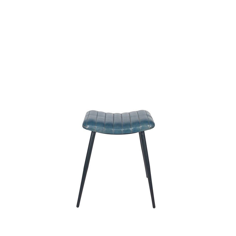 Giovanni Prussian Blue Leather and Iron Curved Stool