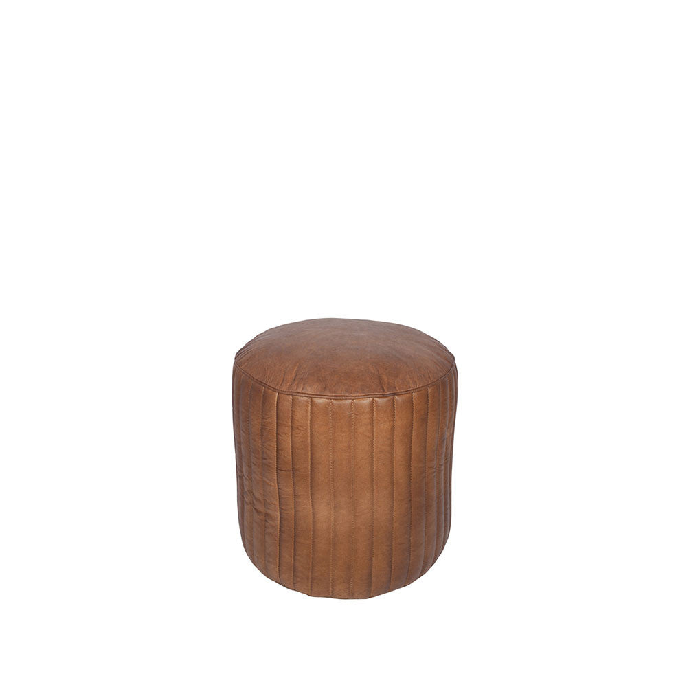 Elia Natural Brown Leather Cylinder Pouffe