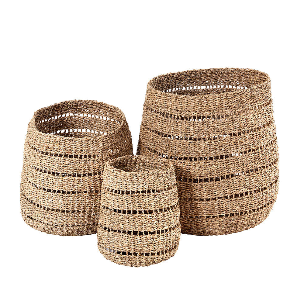 Woven Natural Seagrass S/3 Round Baskets